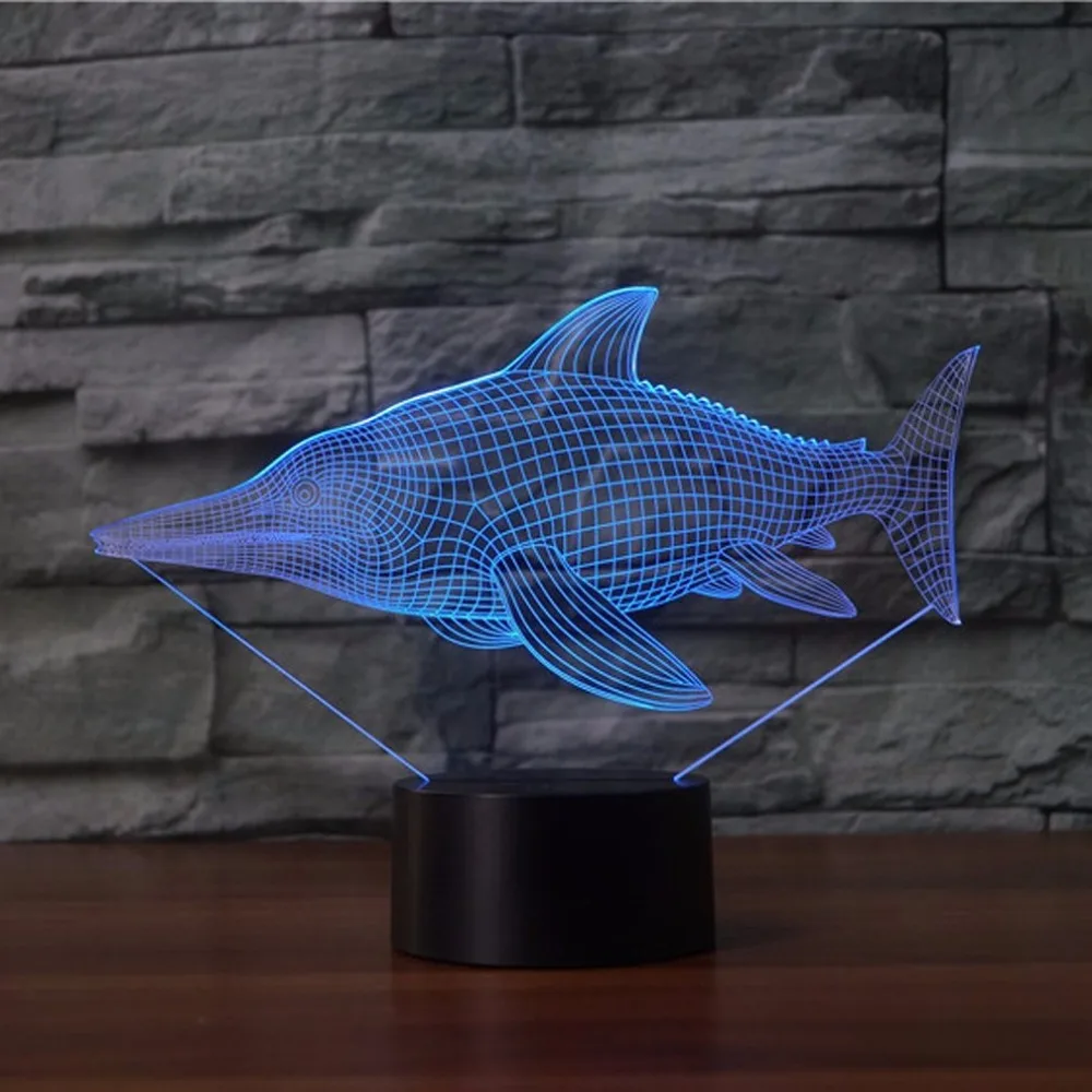 Рыба меч 3D светодиодный RGB Ночной светильник 7 цветов Change настольная лампа