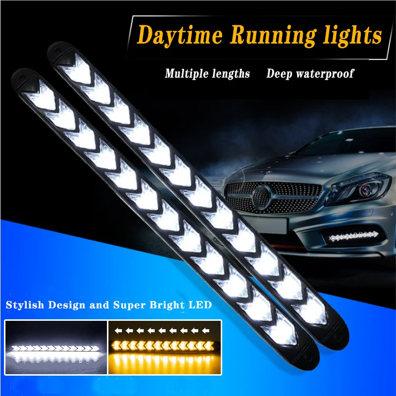2pcs Car Drl Daytime Running Light LED Arrow Headlight Bar Safety