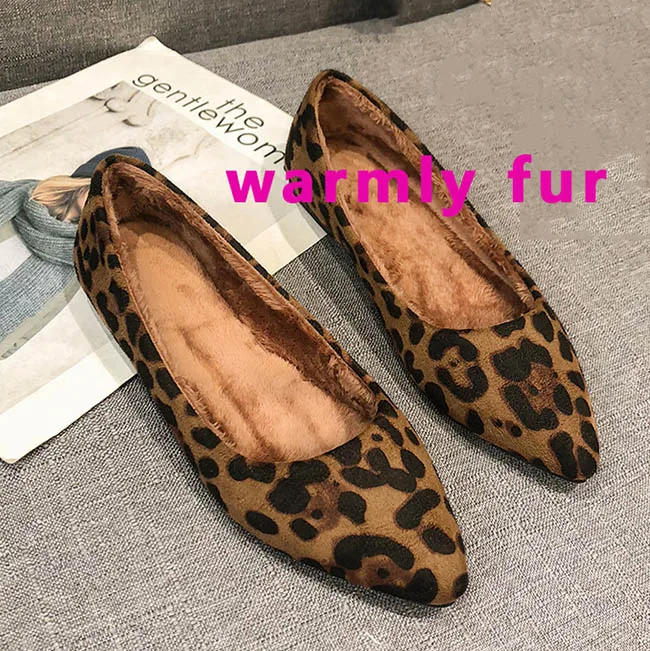 fur lining Замшевые женские балетки на плоской подошве с леопардовым принтом; коричневые слипоны с острым носком; Удобная Нескользящая повседневная обувь для танцев; вечерние; для работы - Цвет: fur lining