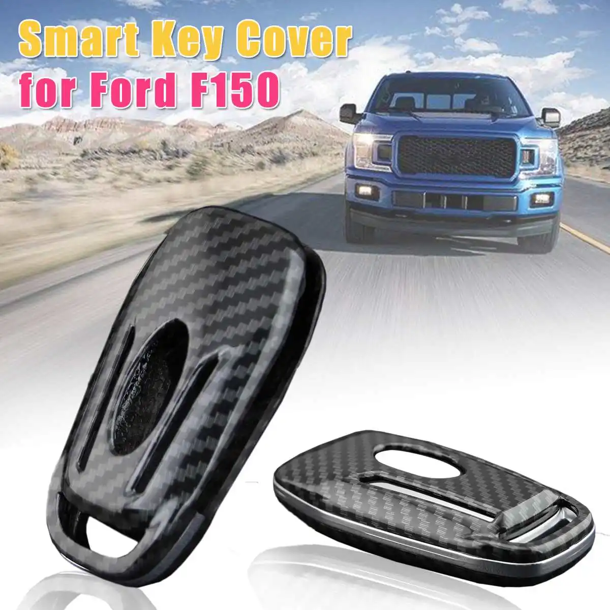 Carbon Fiber Hard Remote Key Cover Case For Ford F150 for Lincoln Accessories Chain Case Holder