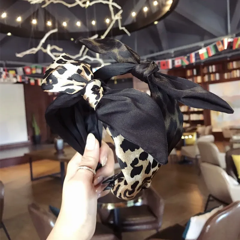

South Korea New Style Multi-color Leopord Pattern Contrast Color Bow Rabbit Eared Large Rims Hair Bands Headband Pressure Hair C