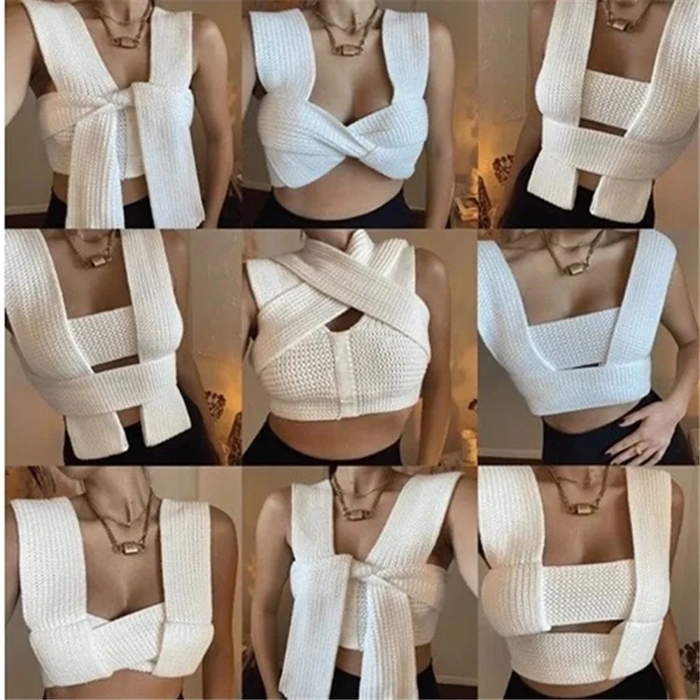 Sexy Knitted Bandage Crop Top Changeable Styles Woman Fashion Top Hollow  out Backless Tops Design Clothes Clubwear Y2K Sweater|Tank Tops| -  AliExpress