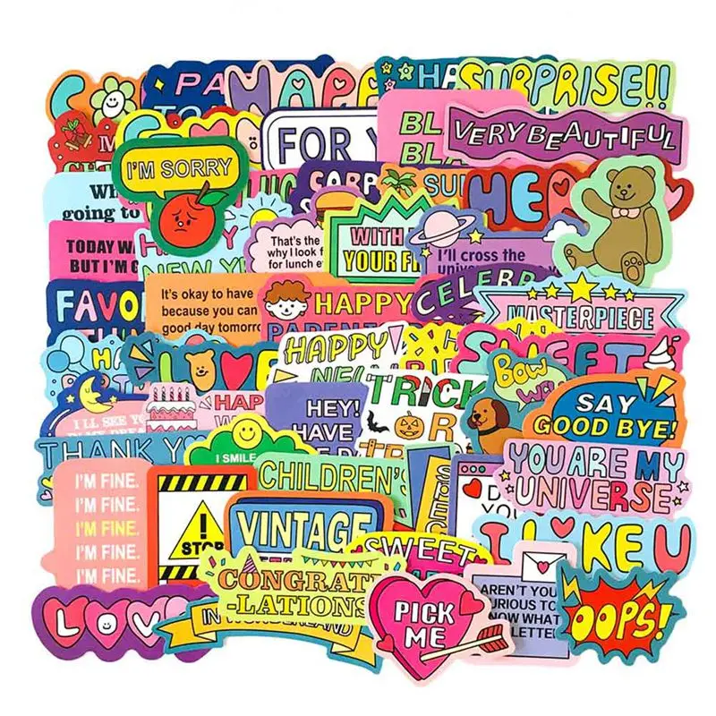 

55 pcs/pack Cute English Words Stickers Cute Bear Waterproof PVC Journal Decorative Stationery Craft Stickers Scrapbooking Decal