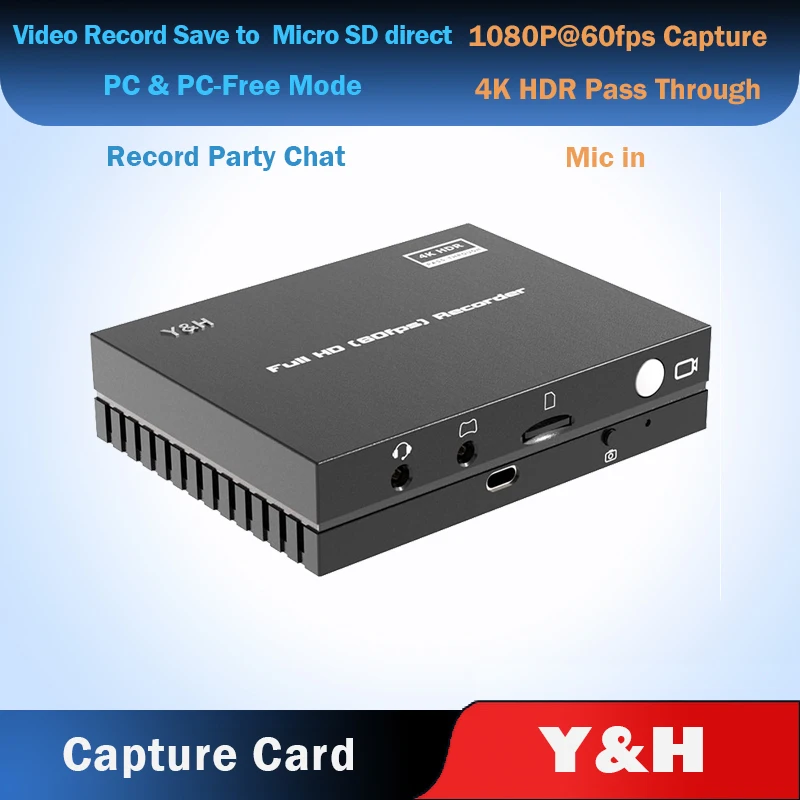 Y & H HDMI видеозахват 4K HDR автономная запись видео на карту Micro SD вечевечерние НКИ чат