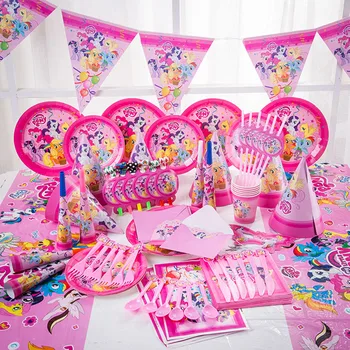 

My Little Pony Birthday Party Decoration Holiday Children Party Supplies Fork Cup Cartoon Party Set Event Christmas Gift