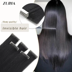 ZURIA PU Skin Tape In Human Hair Extensions 100%Pure Natural Straight 16