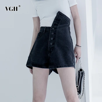 

VGH Casual Asymmetrical Denim Women Shorts High Waist Irregular Loose Irregular Wide Leg Short Pants For Female Fashion Clothing