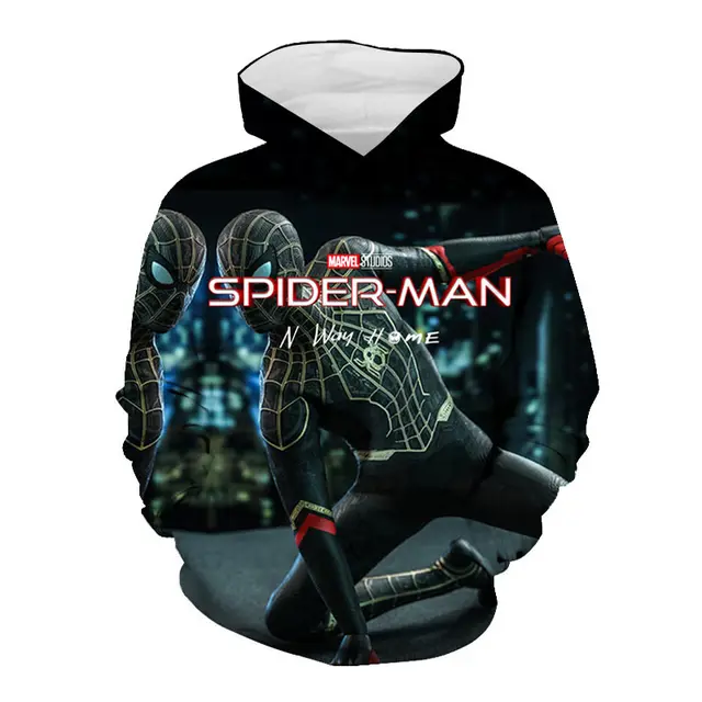 New Marvel Movies Spiderman Oversized Hoodies Kids Clothes Boys 3D Printed Casual Pullover Superhero Cartoon Black Sweatshirt Spiderman-50591