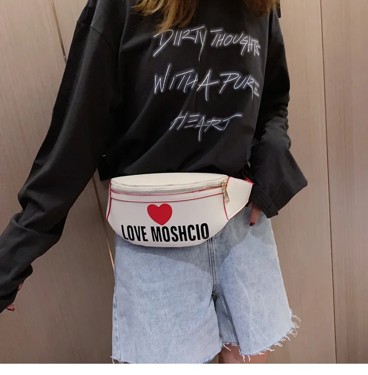 Solid Color Love Heart Decor Women Waist Bag PU Leather Crossbody Shoulder Bag Chest Bags Fashion Ladies Fanny Pack Belt Bag