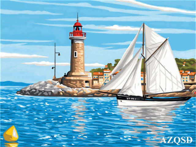 Paints By Numbers Scenery Pictures Oil Drawing By Numbers Boat Home Decoration Full Set Coloring By Numbers 50x40cm