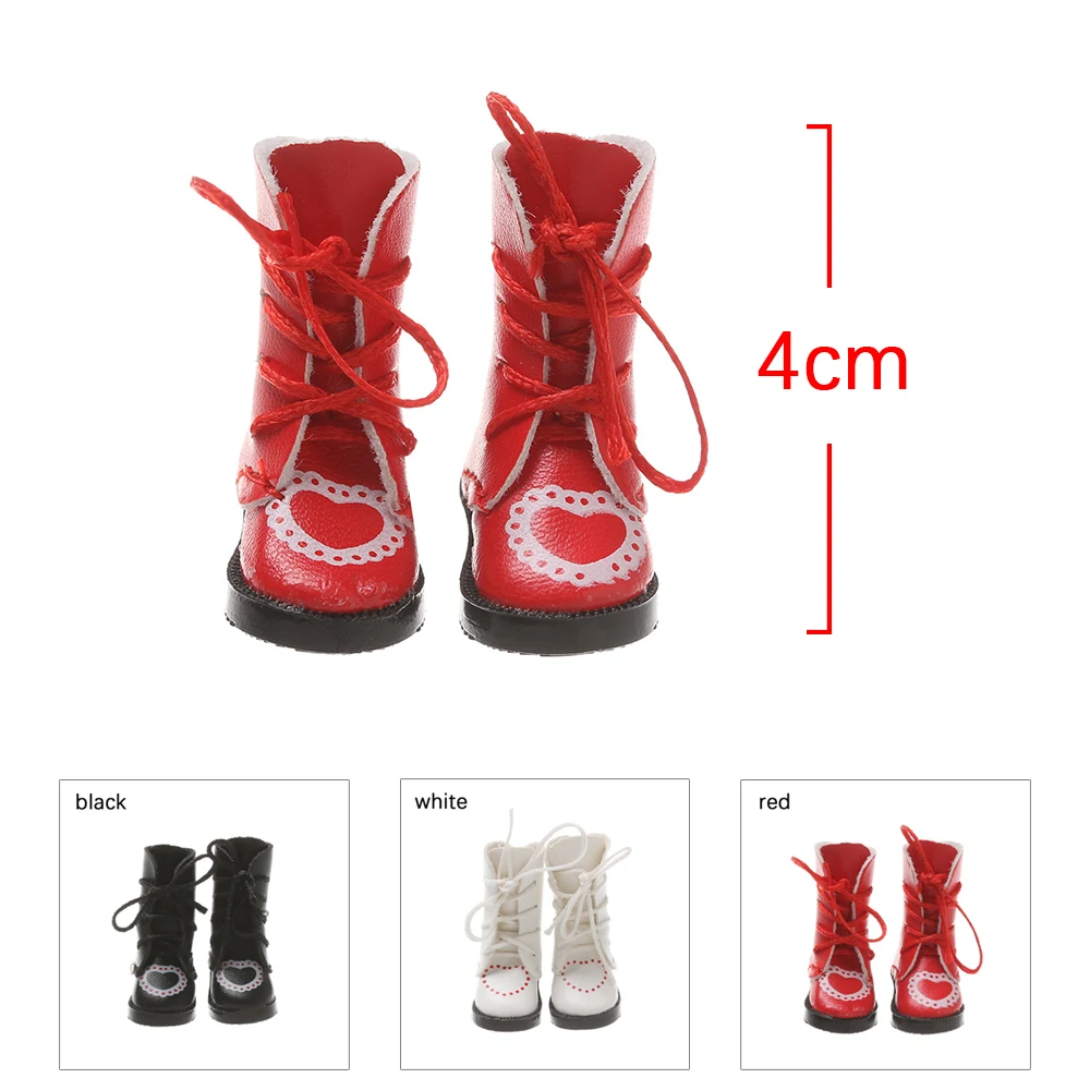 Doll Shoes 1Pair Mini PU Leather Boots Heart Bandage for 1/6 Doll Toy Accessories