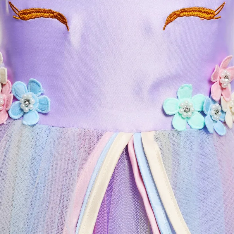 Christmas Unicorn Costume for Girls Princess Birthday Party Long Dress Halloween Carnival Costume Kids Flower Dress 4-12 Years