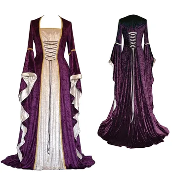 

2019 Woman Palace Court Princess Dress Thin Elegant Ball Gown Square Collar Lace Halloween Costumes Renaissance Medieval Dress