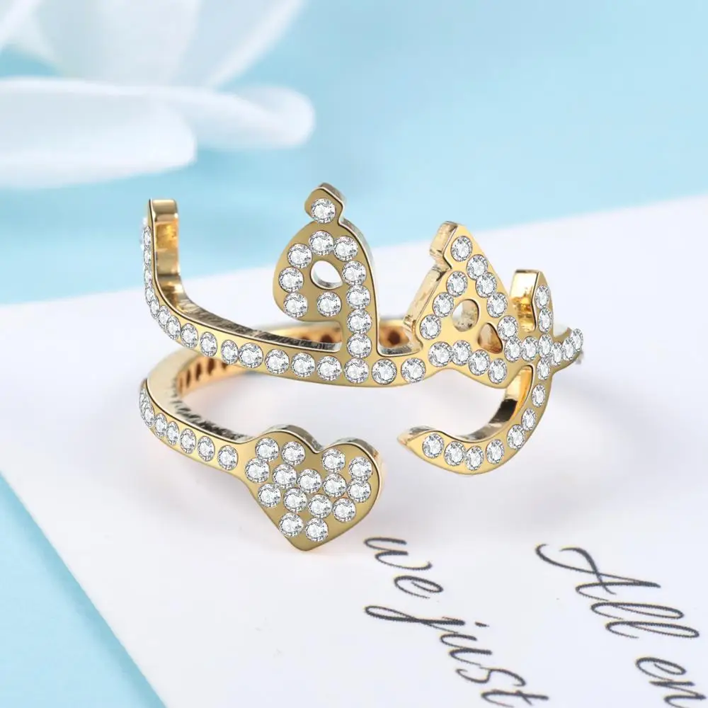 

New Custom Name Rings Gold Stainless Steel Ring Custom Arabic Iced out Name Ring For Women Heart Bling Bling Jewelry Not Fade
