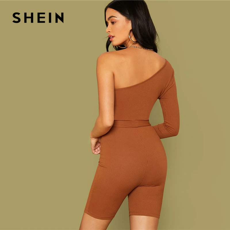 SHEIN коричневый вязаный Ребристый пояс на одно плечо велосипедный Романтический