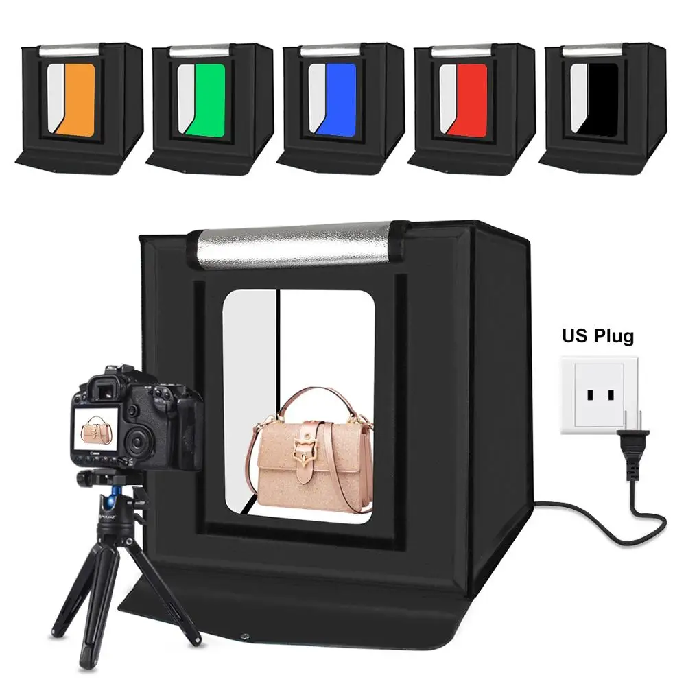PULUZ 40x40cm 30W LED Folding Photo Photography Studio Box Booth Softbox Lightbox Light Tent 6 Color Photography Backdrops