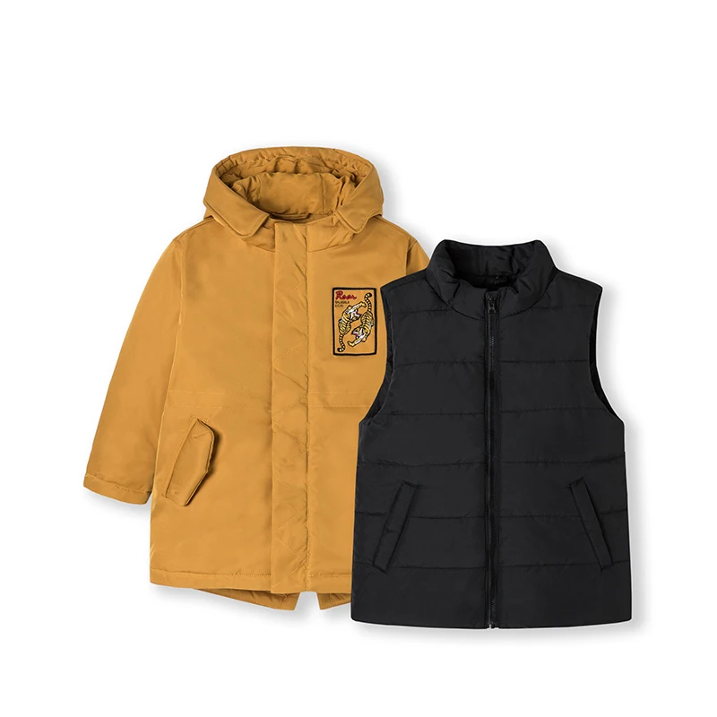 Новинка года; хлопковая одежда для маленьких мальчиков; сезон осень-зима; детская одежда Паркер; хлопковая куртка из двух предметов; пальто; теплая одежда - Цвет: Light yellow earth