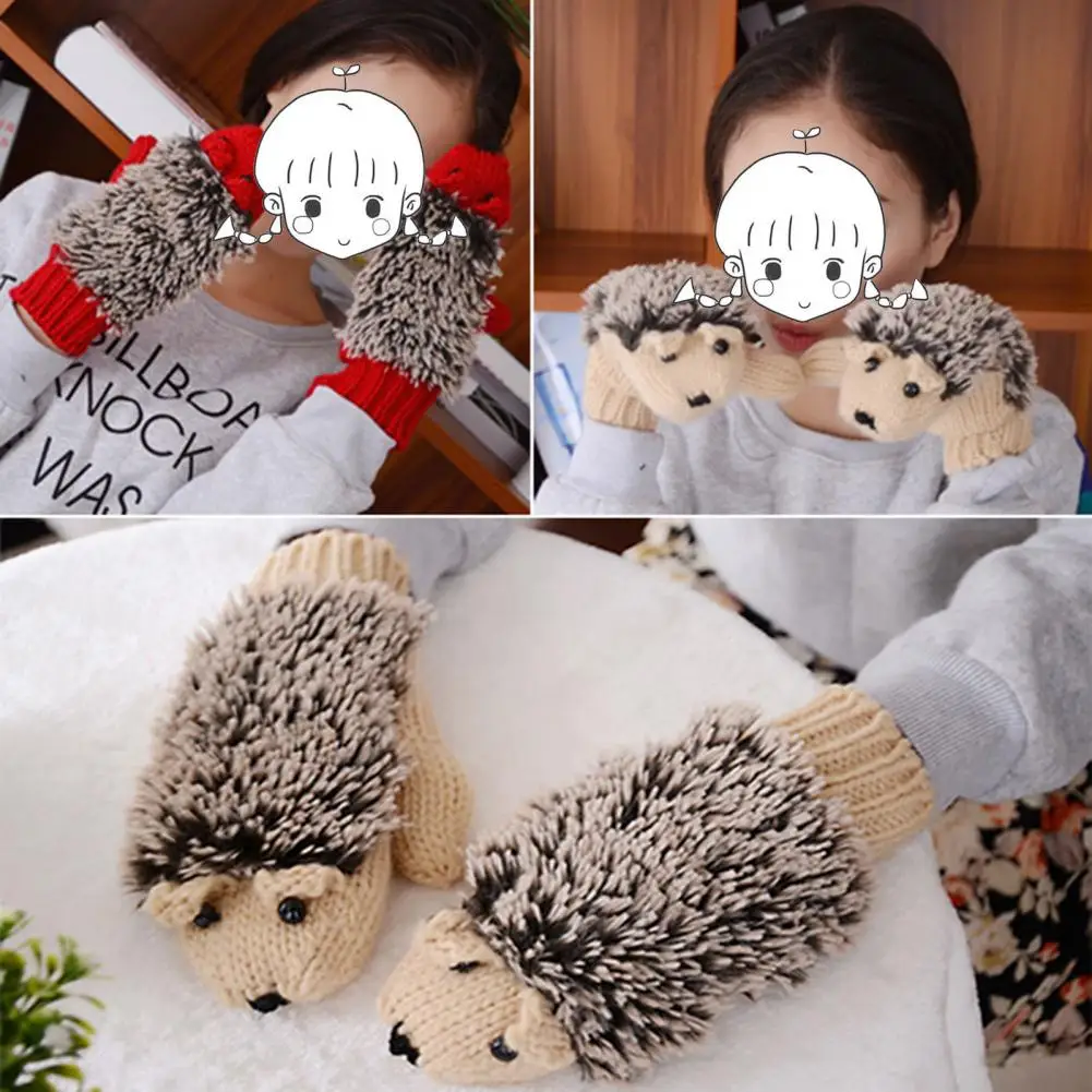 1 Pair Kids Gloves Thicken Kids Warm Full Finger Cartoon Hedgehog Girls Gloves Girls for Outdoor