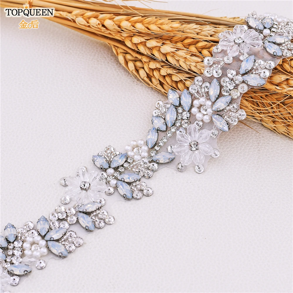 Bridal Waistband Bridal Dress Decoration TOPQUEEN S434 Wedding Belt Woman Clear Crystal Opal Cristal for Evening Party Dresses Ladies Bride Organza