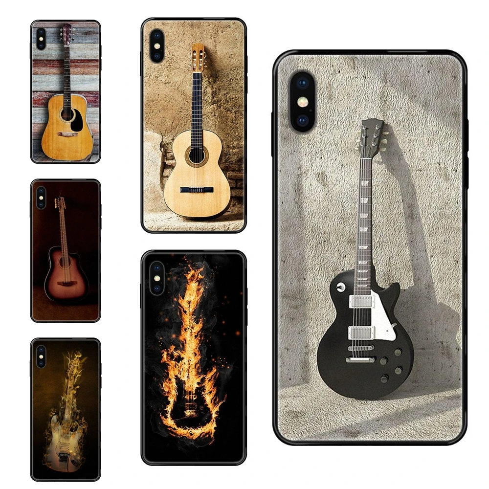 Black Soft Art Print Cover Case Low Price Guitar Instrument Music For Xiaomi Mi Note A1 A2 A3 5 5s 6 8 9 10 SE Lite Pro Ultra | Мобильные