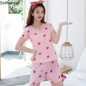 

Pajama Sets Women Summer Korean Style Lovely Sweet Soft Comfortable Loose Womens Home Clothing Female Trendy Breathable Daily