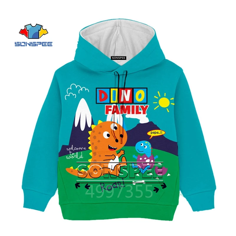 Футболка SONSPEE DINO FAMILY Kawaii с рисунком Харадзюку; толстовки с капюшоном на молнии с 3D принтом для мальчиков и девочек-подростков; детская одежда; X339