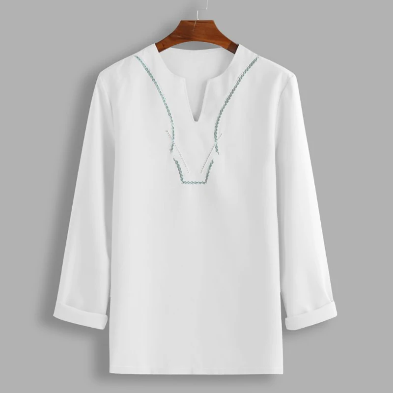 Мужские топы, рубашки, пляжные, Осенние, с длинными рукавами, Boho, модные, вечерние, v-образный вырез, ретро, однотонные, Metropolis