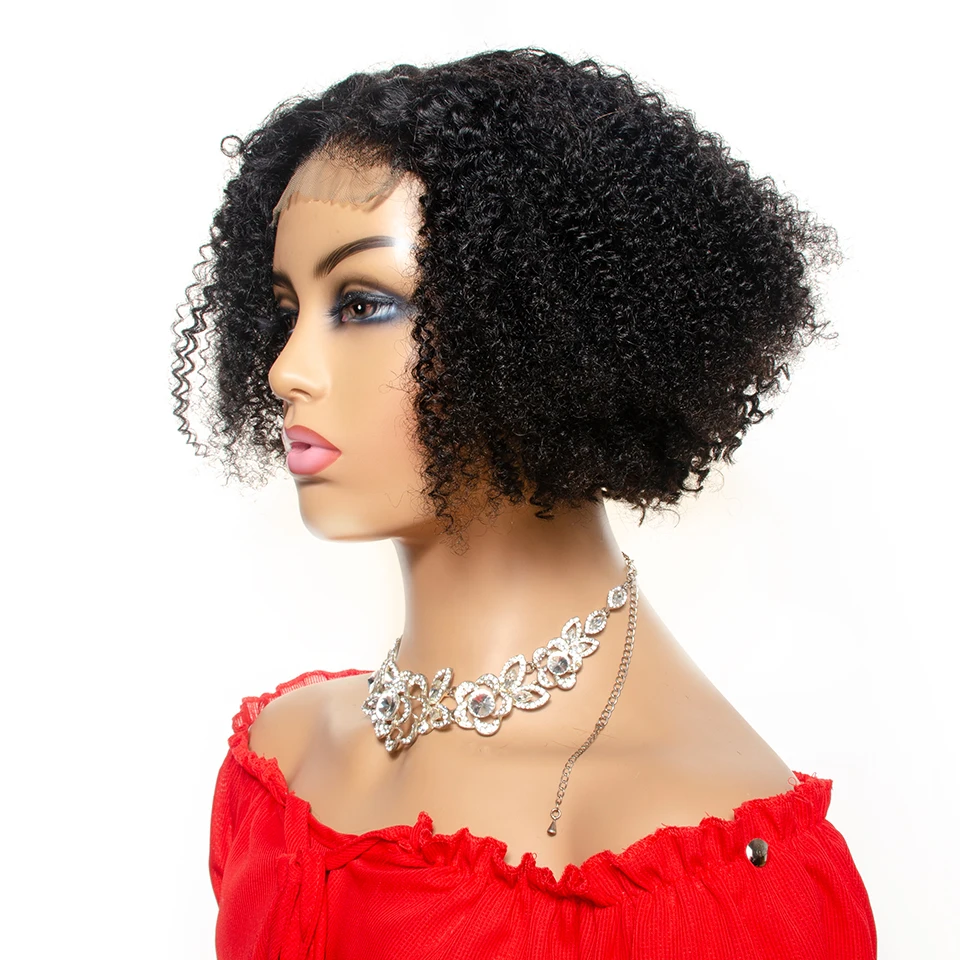 Human Hair Wigs Brazilian Afro Kinky Curly 4x4 Lace Closure Short Bob Short Pixie Cut Yepei Remy Hair