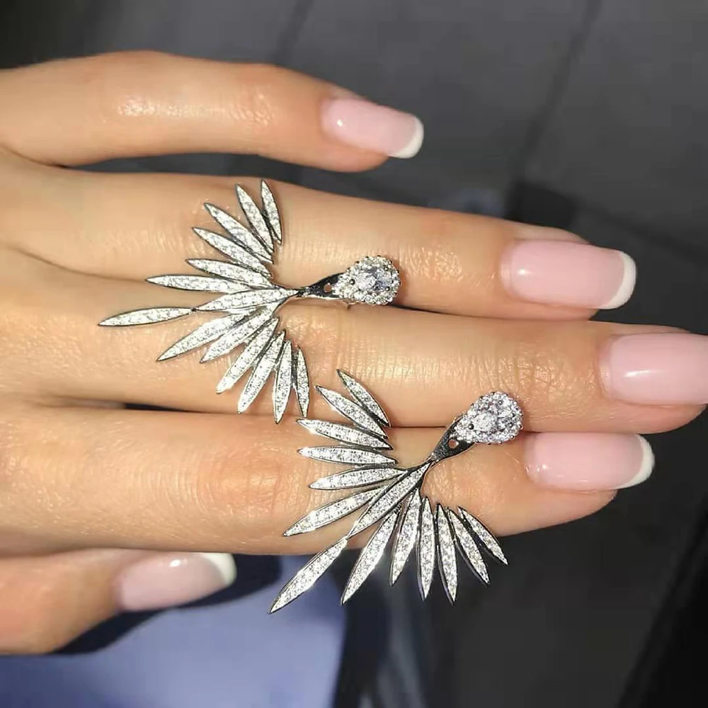 HIBRIDE Trendy CZ Stud Earrings for Women Accessories Leaf Shape Zirconia Weeding Earring Fashion Jewelry aretes de mujer E-216 - Image 3