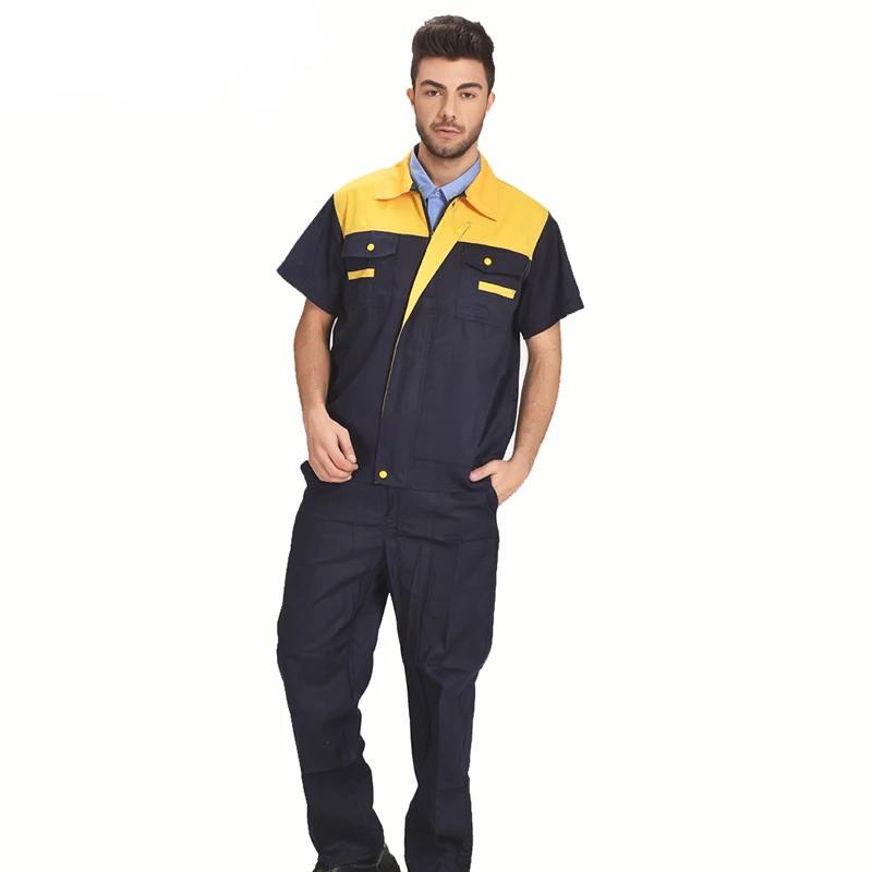 Men Women Summer Workwear Factory Workshop Uniforms Work Clothes Set Short-sleeve Coveralls Contrast Color Free Shipping