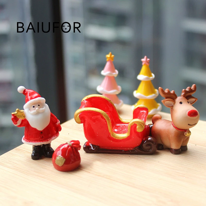 Baiuforクリスマスミニチュアサンタクロースそりトナカイギフト列車テラリウム置物妖精庭の装飾雪風景のモデル Figurines Miniatures Aliexpress