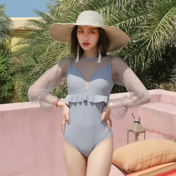 

Swimming Suit For Women One Piece Swimsuit Female Woman's Ins Korean Long Sleeve Sexy Red Hot Girl Solid Spandex Fmzxg Woman