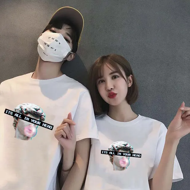 

Harajuku vaporwave ITS ALL IN YOUR HEAD Funny Print Couple Casual Round Neck tshirt Men Loose Hip-Hop Shirt Streetwear Unisexgym