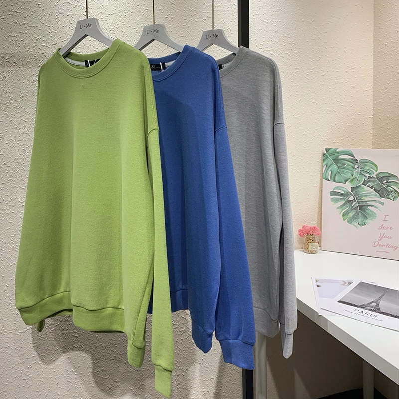 

Fashion O-neck Harajuku Sweatshirt Women Autumn and Winter Casual Long-sleeved Solid Color Loose Pullover Street Hip-hop Top