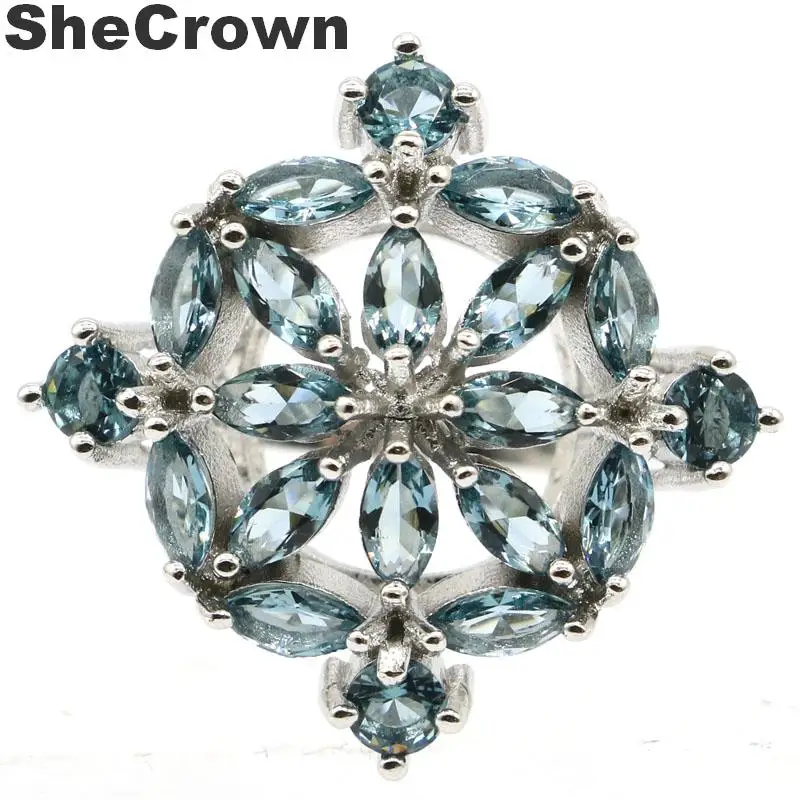 29x29 мм 7,25# очаровательное созданное Лондон Голубой топаз подарок для девочек серебряные кольца