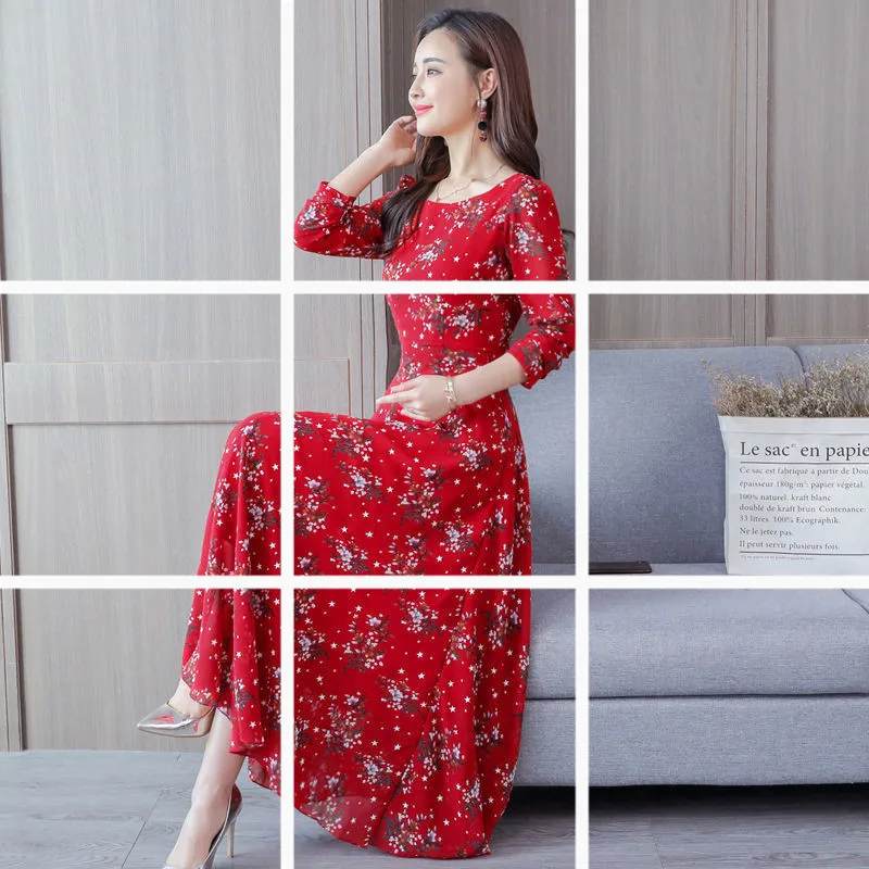 

2019 Spring Clothing New Style Floral Dress WOMEN'S Dress Korean-style Mid-length Slim Fit Big Skirt