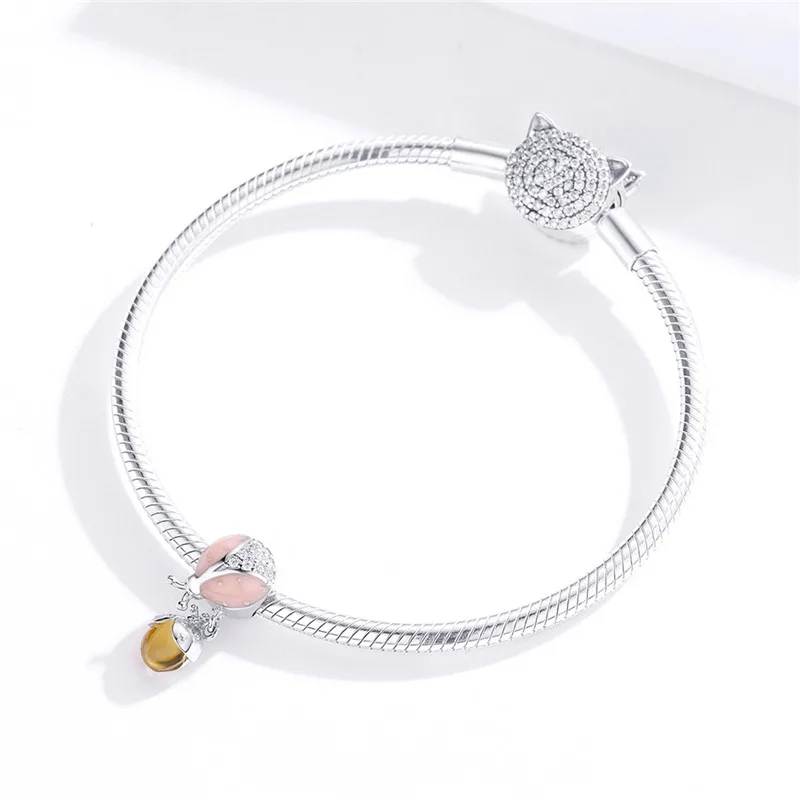 Fit Pandora браслет серебро 925 CZ розовый семь звезд Божья коровка S925 diy желтые фрукты бусины с насекомыми для изготовления ювелирных изделий