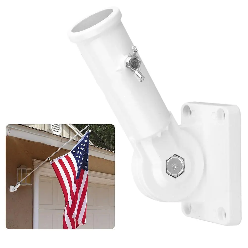 Aluminum White Adjustable Wall Mount Flagpole Holder Bracket Heavy Duty Rust Proof Coated Street Lamp Flag Pole Shelf Stand Base
