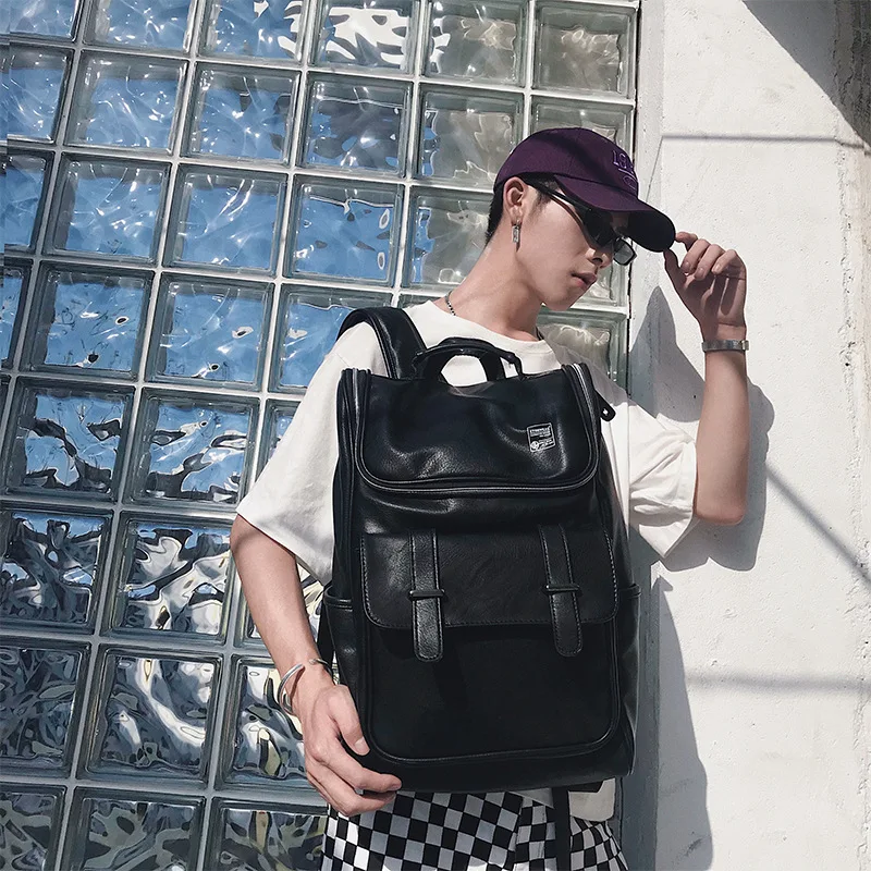 

New Men's Korean Leisure Fashion Travel Backpack Pu Leather High-capacity Backpack Student Bags