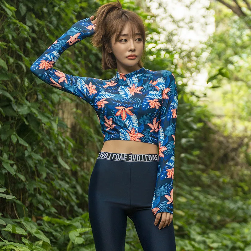 

2019 Korean Style WOMEN'S Swimsuit Split Type Trousers Three-piece Set Long Sleeve Sun-resistant Diving Suit Jellyfish Clothing