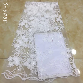 

White Latest embroidery Sequins African French Lace Tulle fabric Nigerian High Quality Lace fabric for Wedding Dress Material