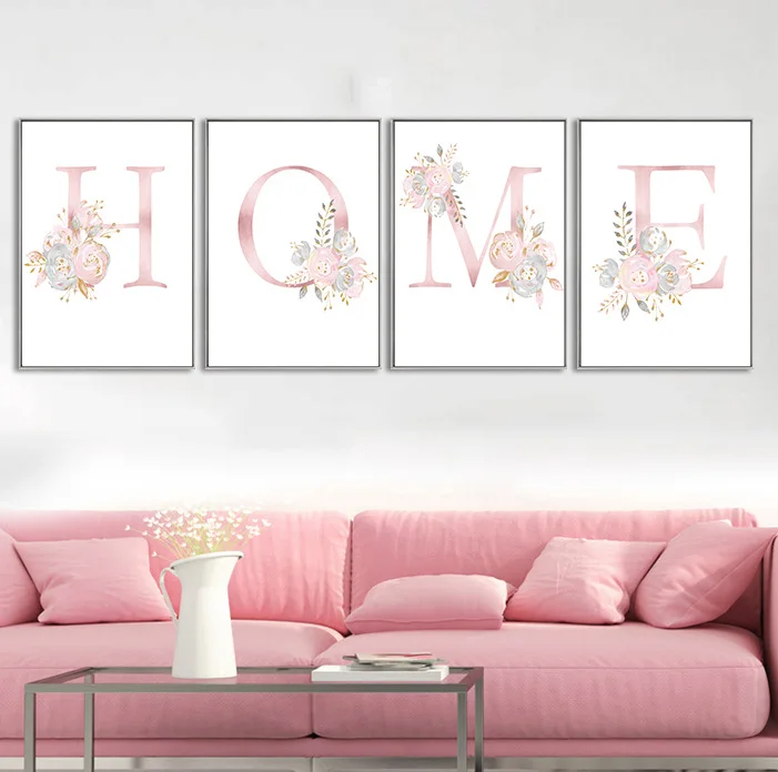 26-English-Letters-Painting-Ins-Pink-Flower-Children-s-Cartoon-Bedroom-Canvas-Painting-Baby-Room-Decor