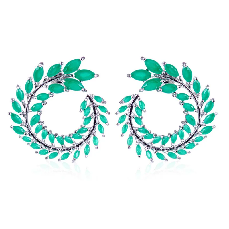 Новинка 925 Серебряный Блестящий лист оливковой ветви форма маркиза огранка большие серьги с цирконием кубической огранки для женщин модные ювелирные изделия