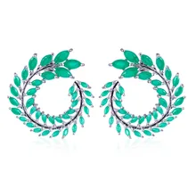 Новинка 925 Серебряный Блестящий лист оливковой ветви форма маркиза огранка большие серьги с цирконием кубической огранки для женщин модные ювелирные изделия