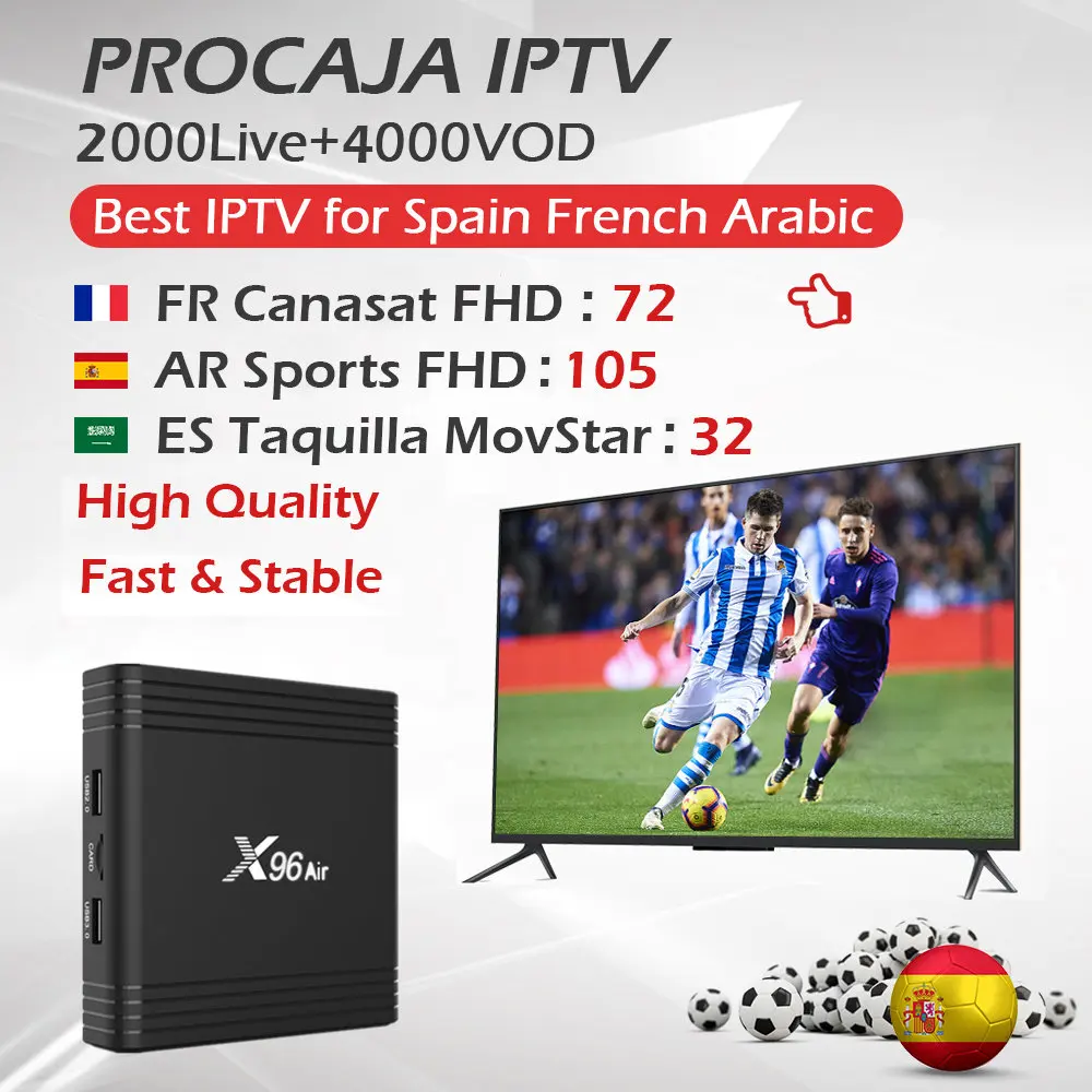 X96 AIR Android 9,0 ТВ приставка Procaja IPTV, Amlogic S905X3 4G/64G двойной Wifi HDMI 2,1 телеприставка Испании Франции Арабский IP tv 4000 Live