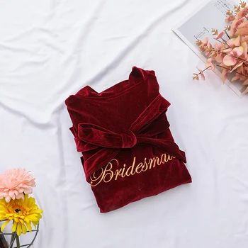 

Warm Velvet Women Bride Bridesmaid Wedding Robe Casual Kimono Bathrobe Gown Sexy Soft Sleepwear Nightdress Intimate Lingerie