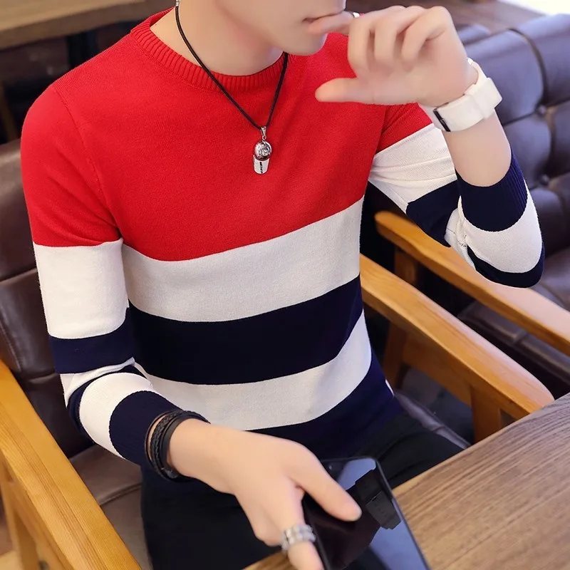 Корейские серые свитера и пуловеры, мужской вязаный свитер с длинным рукавом, высококачественные зимние пуловеры, Homme, теплое темно-синее пальто, 3xl, Новинка - Цвет: red 834