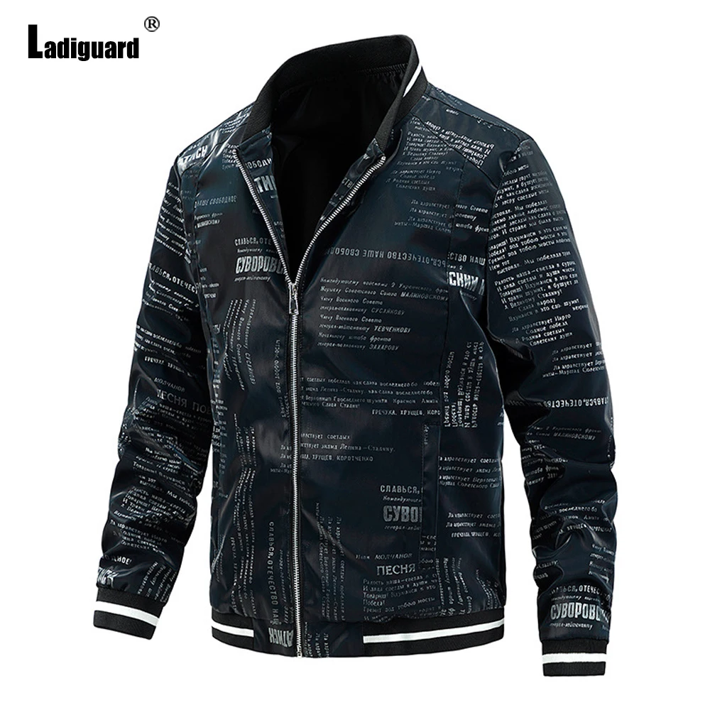 Ladiguard Plus Size Mens Stand Collar Jackets Autumn Fashion Zipper Jacket Model Geometry Print Coats Sexy Men Clothing 2021