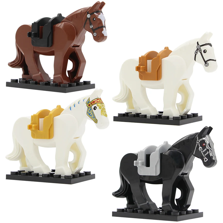 Single Middle Ages War Ring Horse Building Blocks with Saddle MOC Animal Horese Figure Bricks Accessories Model Kits Kids Toys | Игрушки и