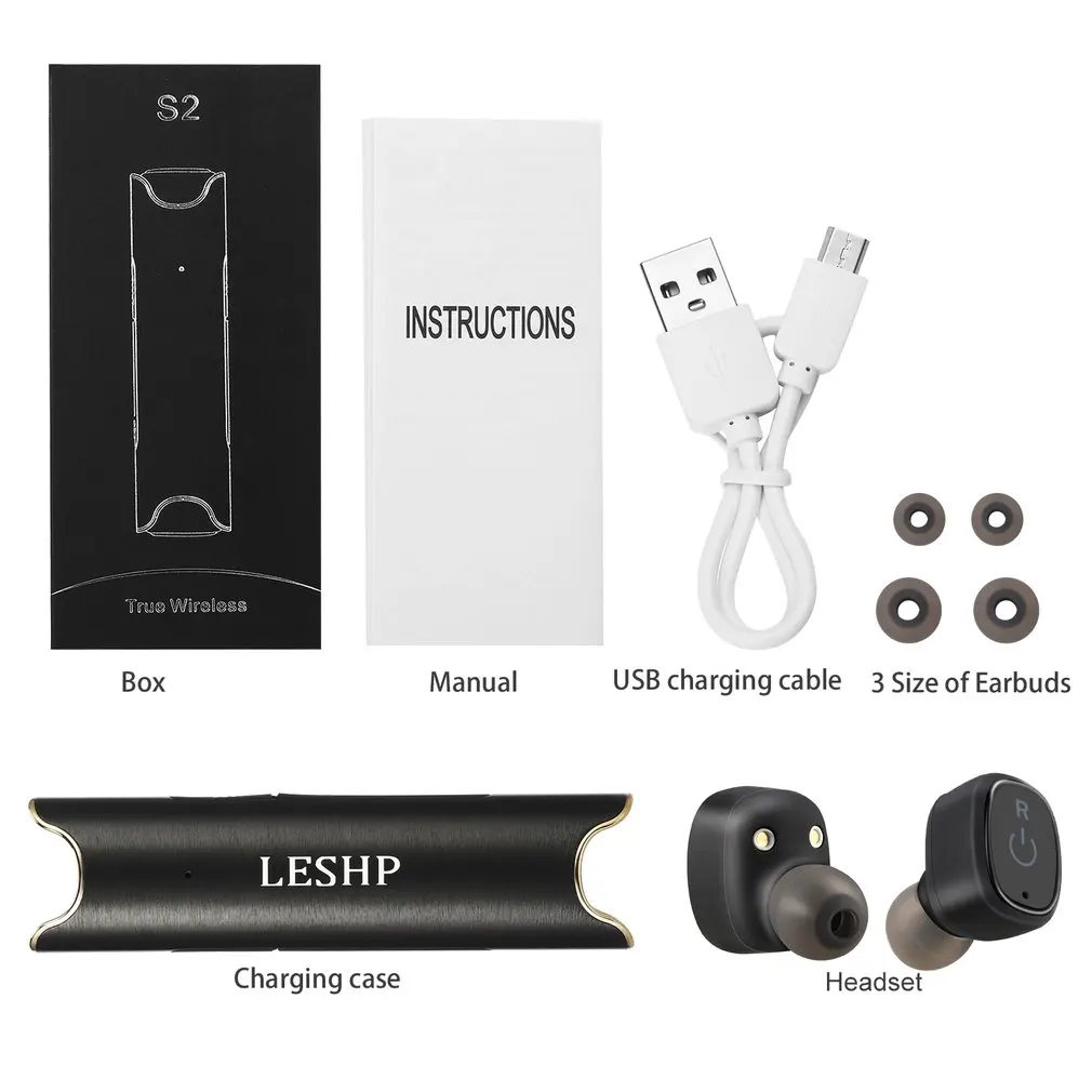 

S2 Twins Wireless V4.2 Headset In-Ear Stereo Earphones with Power Bank Charging for smartphones